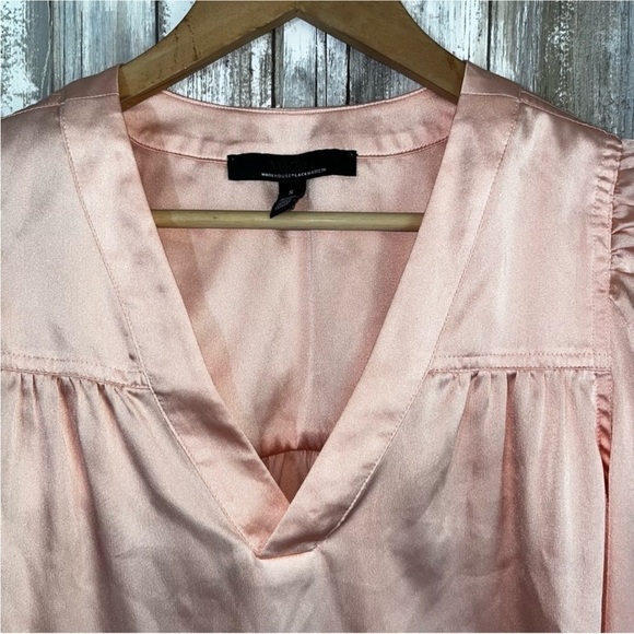 White House Black Market Peachy Pink Satin Blouse - Picture 5 of 6